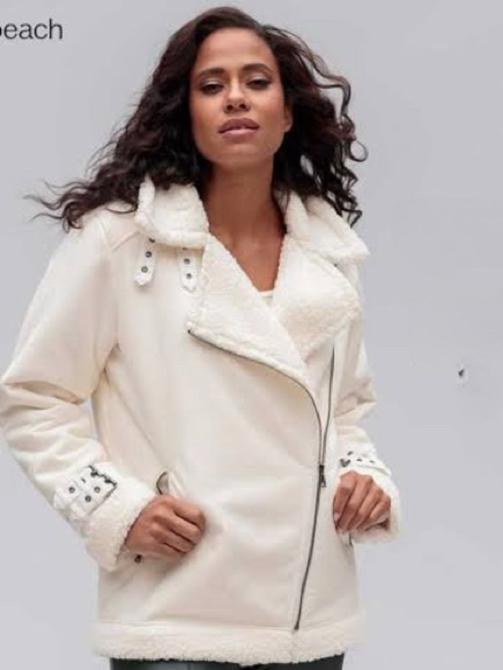 NWT! DISCOVER PEACH ASPEN Aviator Faux Shearling Moto Teddy Jacket Size Medium